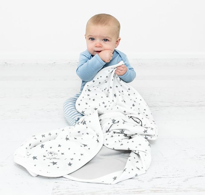 Woolino Toddler Blanket - Merino Wool and Organic Cotton Baby Blanket for Girls and Boys - 4 Season - 52.5” x 40” - Stars Gray