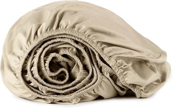 Organic Queen Fitted Sheet Only Deep Pocket - 100% Organic Cotton Sheets with Breathable 300 Thread Count Sateen Weave GOTS & Fairtrade Certified - Soft Fitted Bed Sheets Only (Dune, Queen)