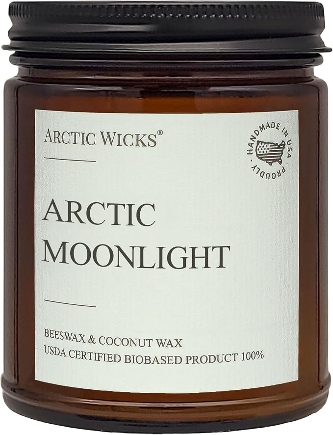 Arctic Wicks Scented Coconut Beeswax Candles | Coconut Beeswax Non Toxic Candle 9oz Amber | Farmhouse Candles Non-Toxic Clean Burn 100% USDA Certified Biobased (Arctic Moonlight)