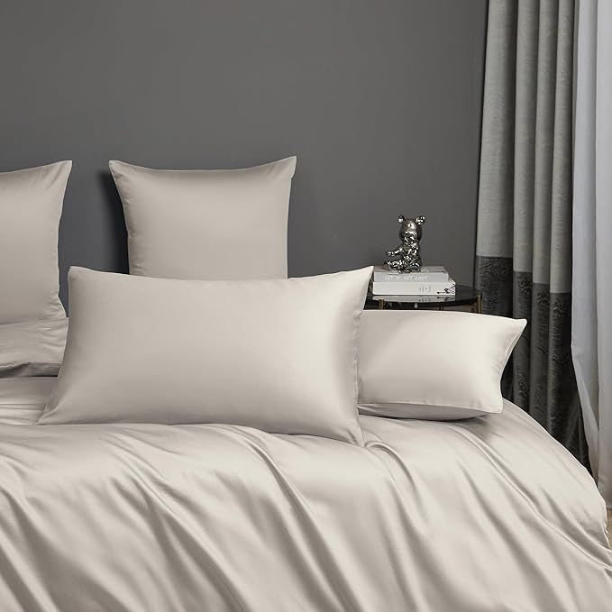 Light Taupe Cotton Duvet Cover Set King 100% Long-Staple Cotton Sateen Bedding Set, Soft Breathable Smooth Organic Pure Cotton Plain Comforter Cover, Luxury Minimalist Bedroom Decor for All Season