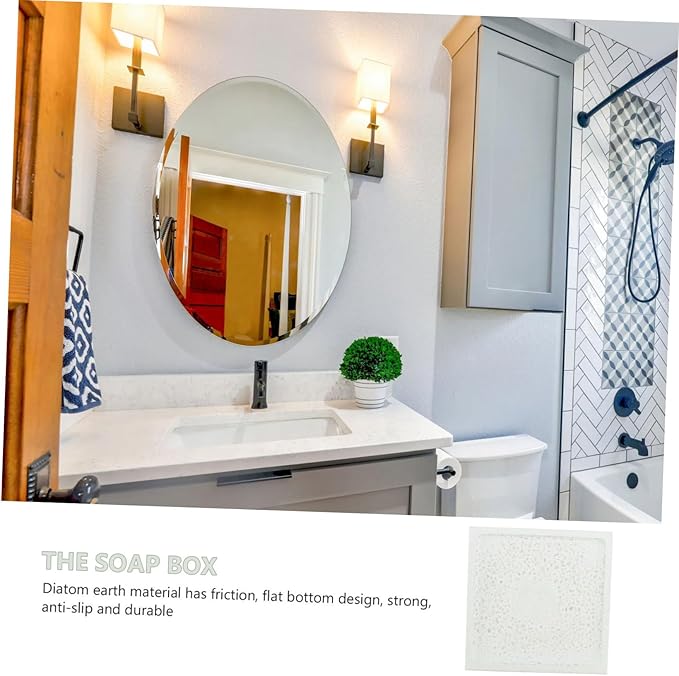 KALLORY Green Diatomite Soap Dish Container Made of Clay and Pebbles with Flat Bottom, Absorbent and Odor-reducing Bathroom Soap Holder, Stylish and Practical for Home or Travel Use