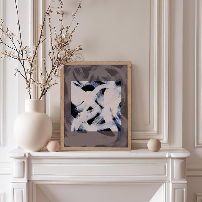 Monem Art Monochrome Abstract Brushstroke Painting Print - Modern Minimalist Graphic Art Poster - Wall Decor for Living Room, Bedroom or Office - 12x16 Beige Framed Wall Art by Mareike Bohmer