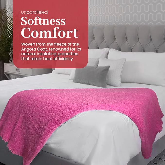 Biddy Murphy Ultra Soft Irish Mohair & Wool Throw Blanket, Made in Ireland, 54"x72", Solid Pink