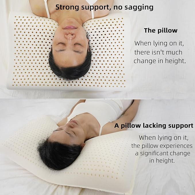 Natural Latex Pillows for Adults, Thick Cervical Neck Contour Sleeping Pillow for Side Back Sleeper, Ergonomic Orthopedic High Pillow for Neck Shoulder Pain Relief (Thick-4.7/5.5 Inches)