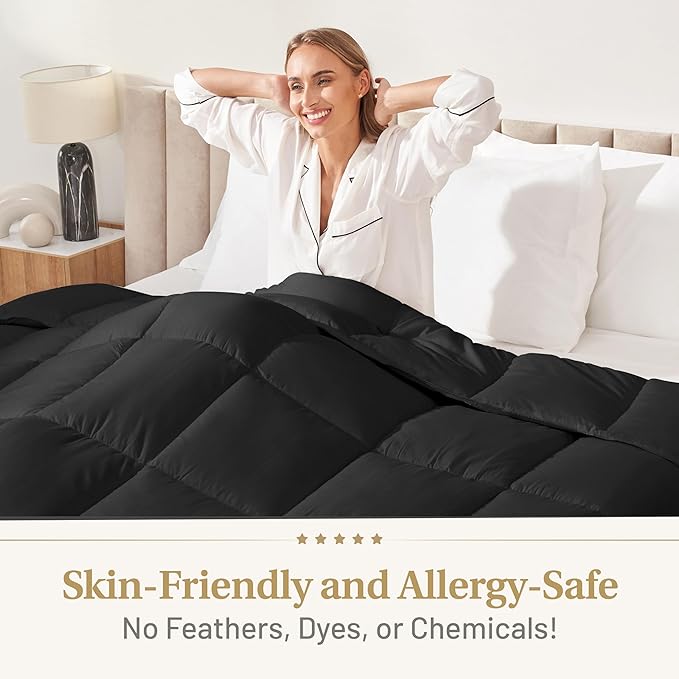 Down Alternative Comforter King Size - Fluffy Duvet Insert - Premium Plush All Season - Luxury Breathable Hotel Cooling Comforter - King Black 104x86 inches - Comes Compressed Packaging