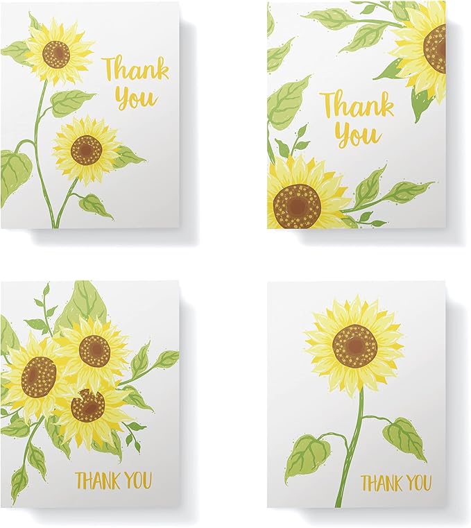 Twigs Paper Thank You Card Set - 12 Assorted Greeting Cards For All Occasions - Thank You Cards with Envelopes - Appreciation Cards - Eco Friendly - Made In USA - 5.5 x 4.25 Inch Size - Sunflower