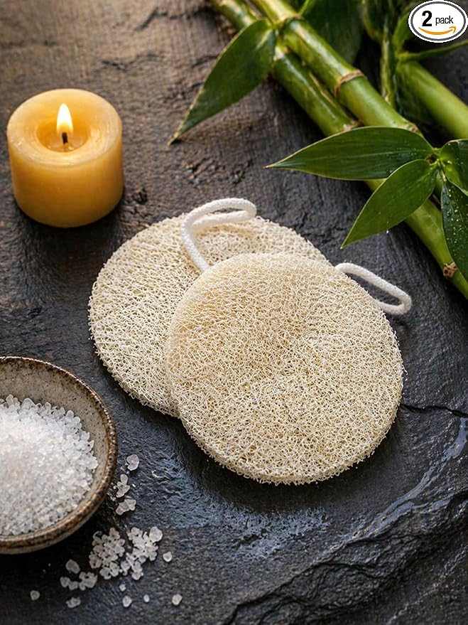 Natural Loofah Sponge 2 Pack, 100% Real Luffa Body Scrubber for Shower, Exfoliating Bath Sponge for Face & Body, Egyptian Loofah for Men and Women, Biodegradable, Oval Shape, Personal Care Bath Tool
