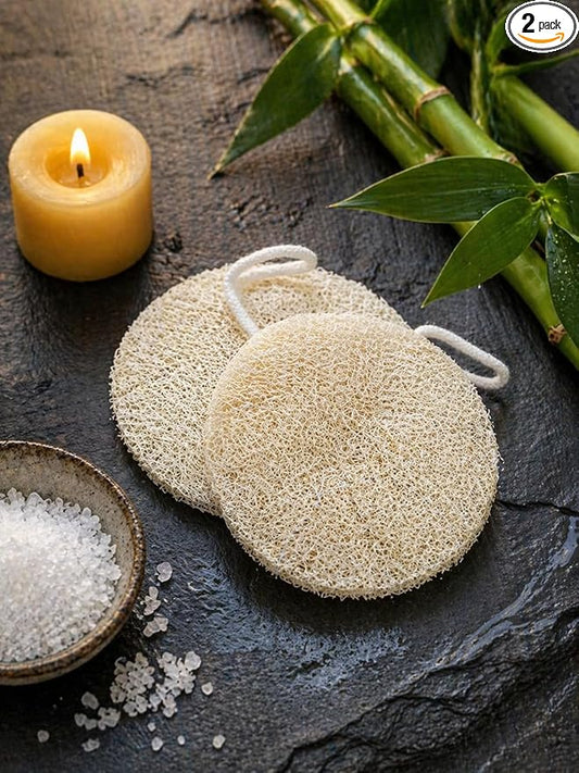 Natural Loofah Sponge 2 Pack, 100% Real Luffa Body Scrubber for Shower, Exfoliating Bath Sponge for Face & Body, Egyptian Loofah for Men and Women, Biodegradable, Oval Shape, Personal Care Bath Tool