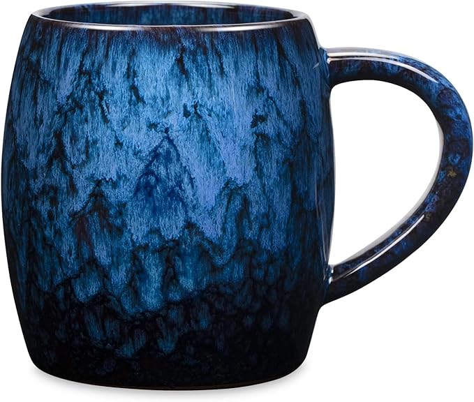 21 Oz Large Ceramic Coffee Mug, 600ml Handmade Pottery Big Tea Cup for Office and Home, Microwave and Dishwasher Safe, Unique Texture Glaze Mugs for Milk Cocoa Hot and Cold Drinking (Deep Blue)