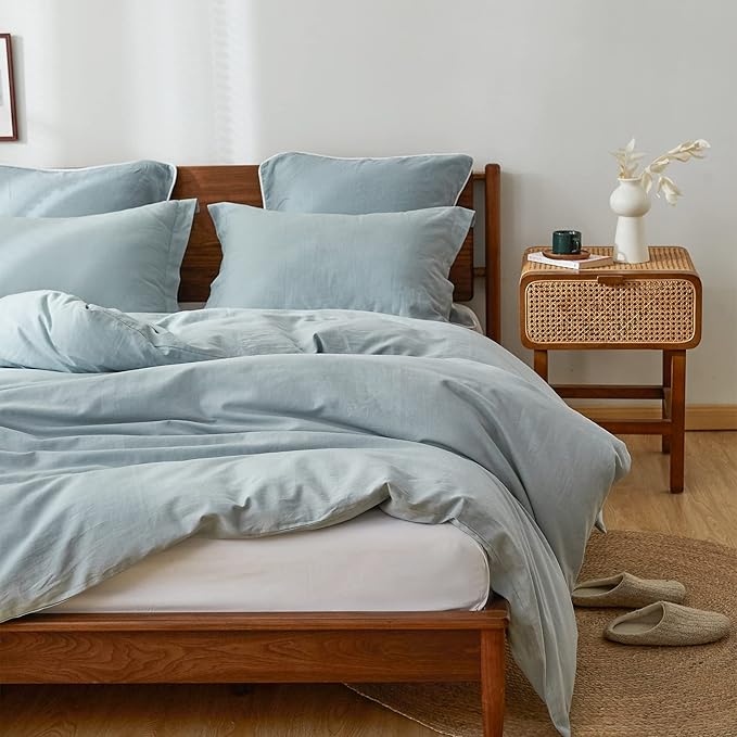 100% French Linen Pillow Shams Basic Style - Pack of 2 - Washed Solid Color Natural Flax Soft Breathable - Dusty Blue, 20'' x 36''