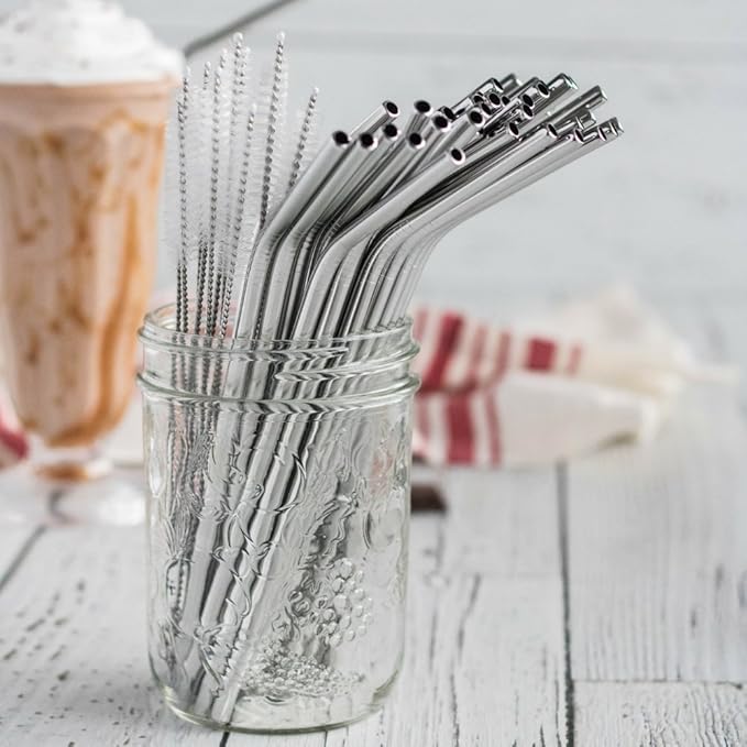Reusable Stainless Steel Drinking Straws, 20 Pcs 4 Size - 6.3'' 7.1'' 8.5'' 10.5'', BPA Free Long Short Smoothie Drinking Curved Bent Straws With 2 Brushes and Carry bag, Fit for 10/20/30 oz Tumblers