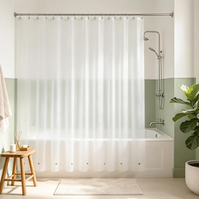 Mrs Awesome Extra Wide Frosted Shower Curtain Liner with 8 Magnets, 108x72 Premium Flexible Sturdy Plastic Shower Curtain for Bathroom, Waterproof, Frost