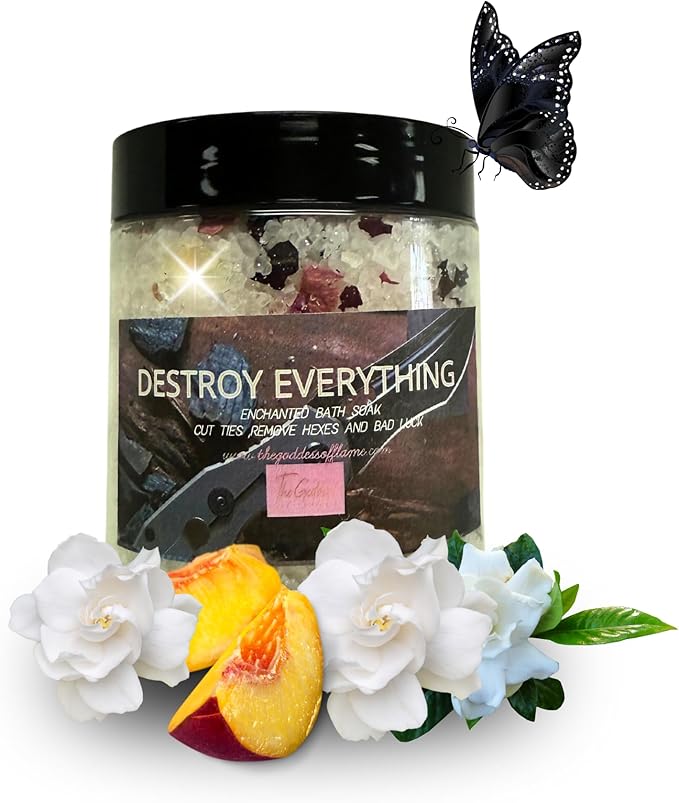 Destroy Everything Spiritual Bath Salts for Energy Cleansing & Uncrossing | Ritual Bath Soak for Spiritual Cleansing, Purification & Banishing Rituals 12oz | Hoodoo Voodoo Conjure Wicca Spell