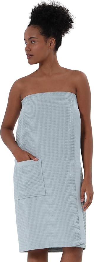 SEYANTE Women's Organic Waffle Spa Wrap, GOTS Certified 100% Turkish Cotton, Lightweight Bath Towel Wrap Adjustable Closure