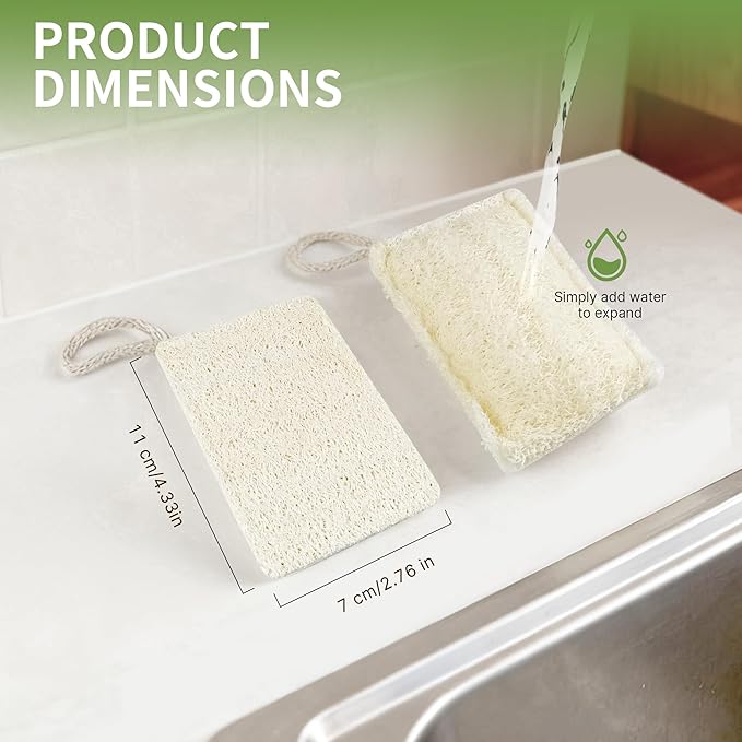 6 Pack Natural Loofah Sponges for Dishes, Loofah Kitchen Sponges with Cellulose & Cotton Loop, Natural Sponges for Dishes & Kitchen Cleaning