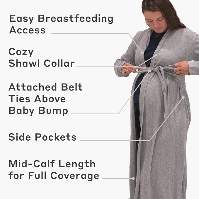 monica + andy Women's Robe, 100% Organic Women's Clothing for Labor & Delivery, Maternity Clothes, Postpartum Nightgown