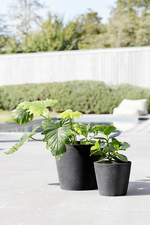 Ecopots Amsterdam Durable Modern Round Indoor/Outdoor Recycled-Based Composite Flower Pot Planter w/Water Reservoir, Dark Grey, 12"