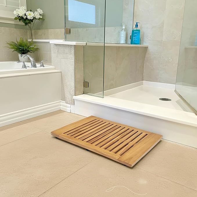 Asta SpaTeak Bathroom Floor Mat, Solid Teak Shower, Spa, Door Mat, Indoor Outdoor Floor Mat, TB-820R (20" x 14")