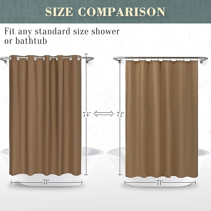 No Hook PEVA Shower Curtain or Liner - 8G Heavy Duty Brown Bathroom Shower Curtain No Hooks Required, Waterproof Plastic & PVC Free, Standard Size 71 x 74, Brown