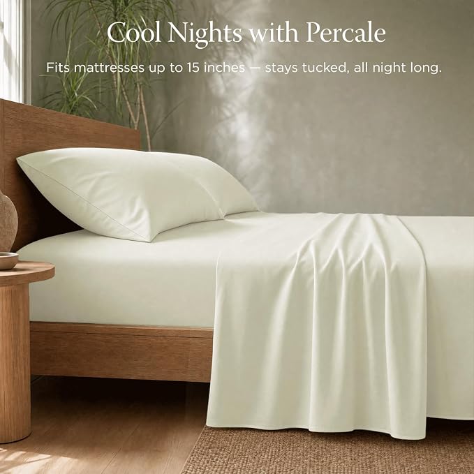 Threadmill Certified by GOTS Organic Cotton Sheets - Twin XL, 3 Piece, Ivory - Ultra Soft, Cooling and Breathable Bed Sheet Set - Lightweight and All-Round Elastic Deep Pocket