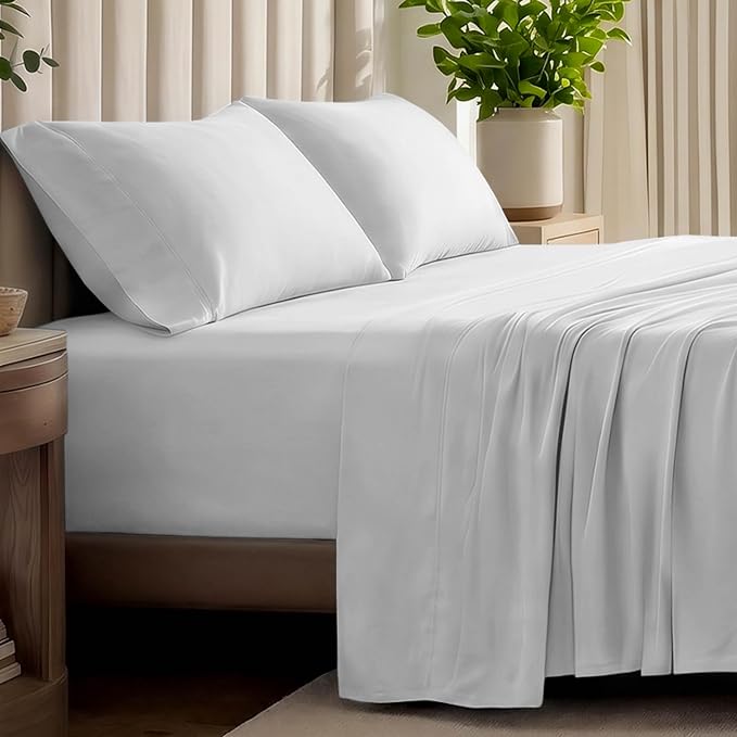 Bare Home 100% Organic Cotton Jersey Sheet Set, Ultra Soft, 100% Cotton - Sheet Set & Pillowcases - Deep Pocket Bed Sheets (Queen, Cloud Grey)