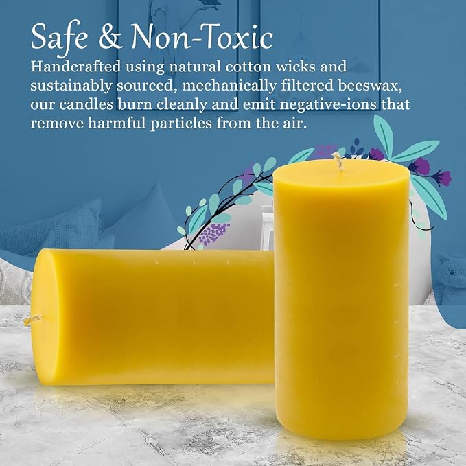 100% Pure Beeswax Candle – Long Lasting Burn – Non-Toxic & Hypoallergenic – Natural Honey Aroma – Handcrafted – Sustainably Sourced – Alternative Imagination – 3x6 Inch – Natural Yellow – 2 Pack