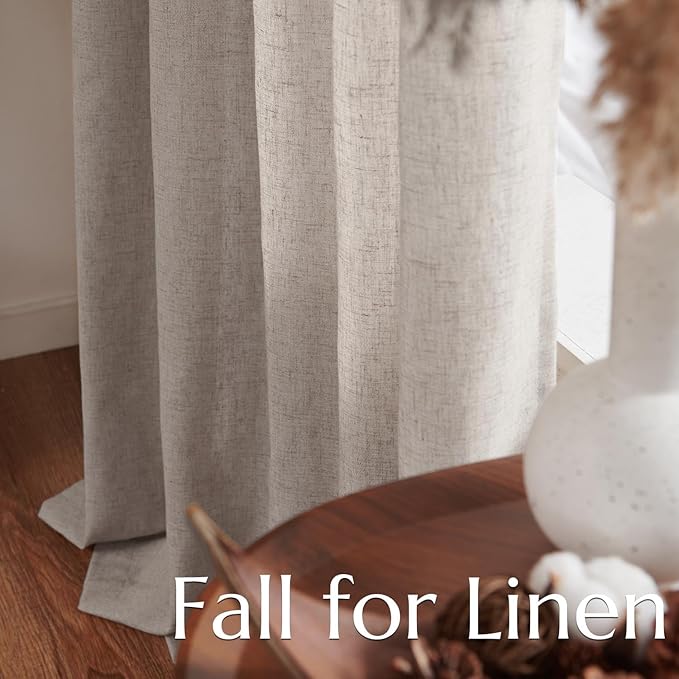 jinchan Linen Curtains for Living Room Bedroom Light Filtering Semi Sheer Curtains Boho Farmhouse French Country Cottage Core Decor Window Drapes Back Tab 96 Inch Length Tassel Taupe