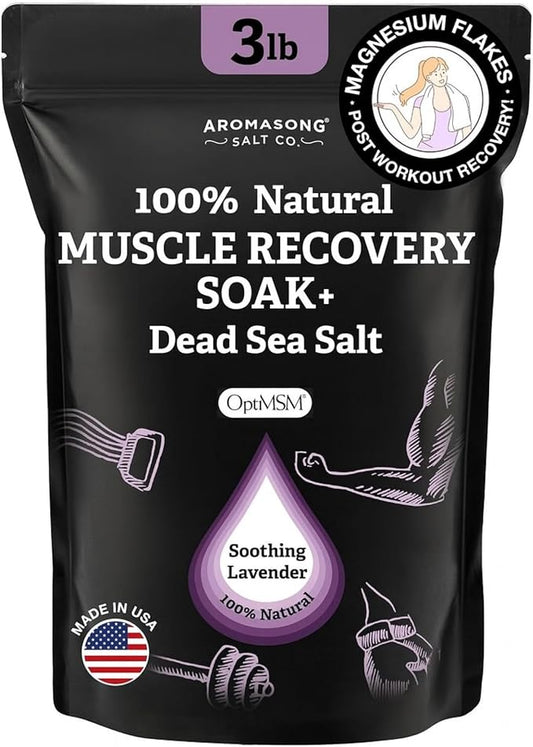 Aromasong Muscle Recovery Bath Soak for Muscle | Sore Muscle Soak with Dead Sea Salt, OptiMSM, Magnesium Flakes & Essential Oils | 3 Lb. - Made in USA.