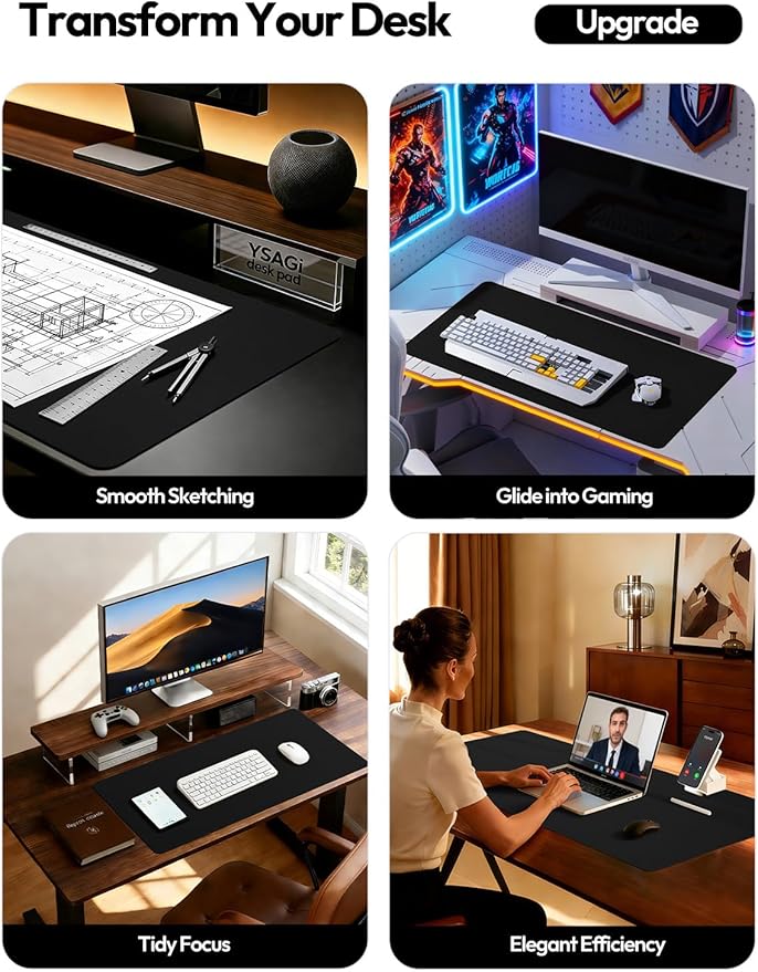YSAGi Leather Desk Protector, Office Mat, Large Mouse Mat, Non-Slip PU Leather Blotter, Laptop Desk Mat, Waterproof Writing Pad for Office and Home(Black, 63" x 24")