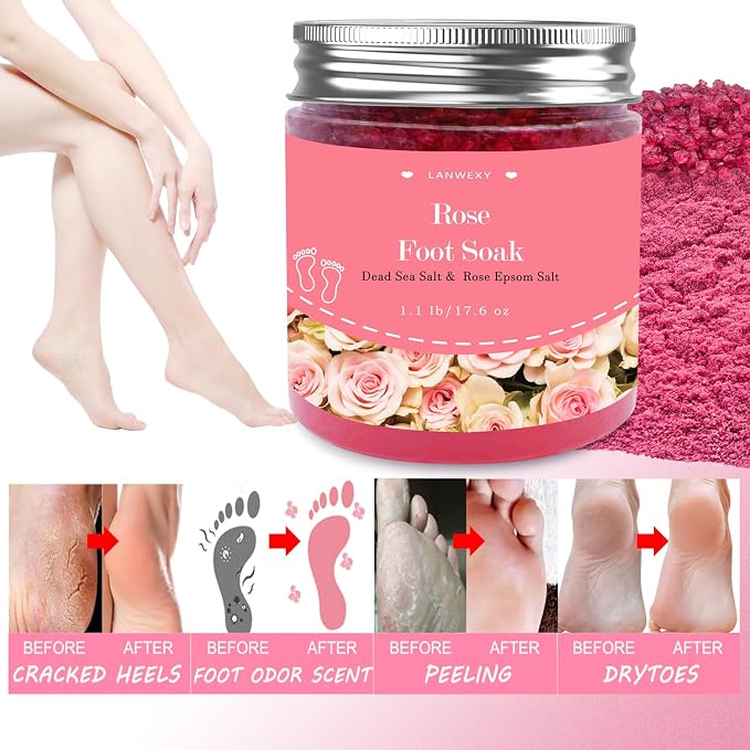 Rose Foot Soak with Epsom Salt and Sea Salt. Organic Natural Handmade Spa Pedicure Care For Foot Callus, Dry Cracked, Tired Feet, Stubborn Foot Odor Scent.(1.1 Lbs）
