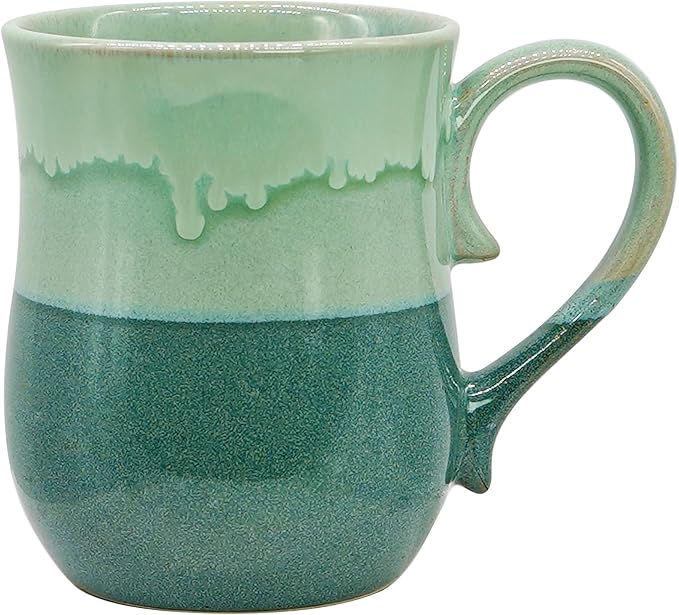 Large Ceramic Coffee mugs, 20 oz Big Tea Cups Handmade Pottery Mug, Large Handle Coffee Mug for Office and Home, Microwave and Diahwasher Safe. (Light&Deep Green)