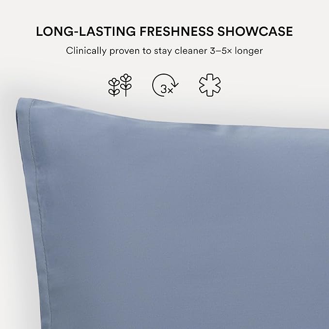 Clementine Sleepwear Essentials Organic King Size Pillowcase Blue Lagoon | Two-Tone Bamboo and Silver Ion Silk for Acne-Prone Skin, Anti-Aging, and Hydrated Hair and Skin