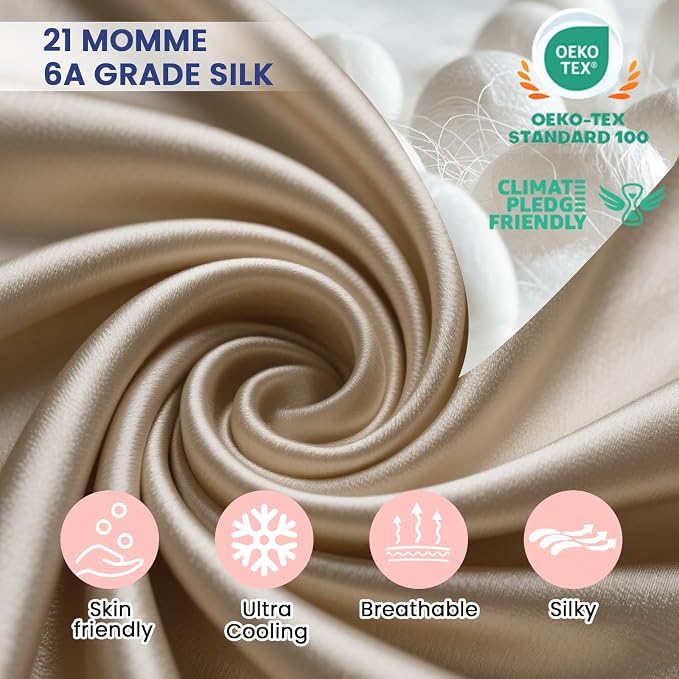 Ravmix Silk Pillow Cases with Zipper, 21momme Mulberry Silk Pillowcase for Hair Skin Health, Soft Smooth Breathable Cool Pillow Cover for Beauty Sleep with Gift Box 1PC(Standard 20"x26", Taupe)