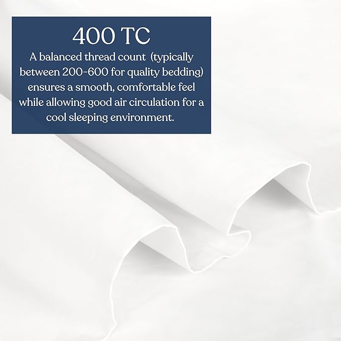 100% Organic Cotton Percale Weave Sheet, 400 Thread Count GOTS Certified, Smooth & Moisture-Wicking, Soft & Silky Breathable Bedding (White, California King - 3 Piece NO Flat Sheet)