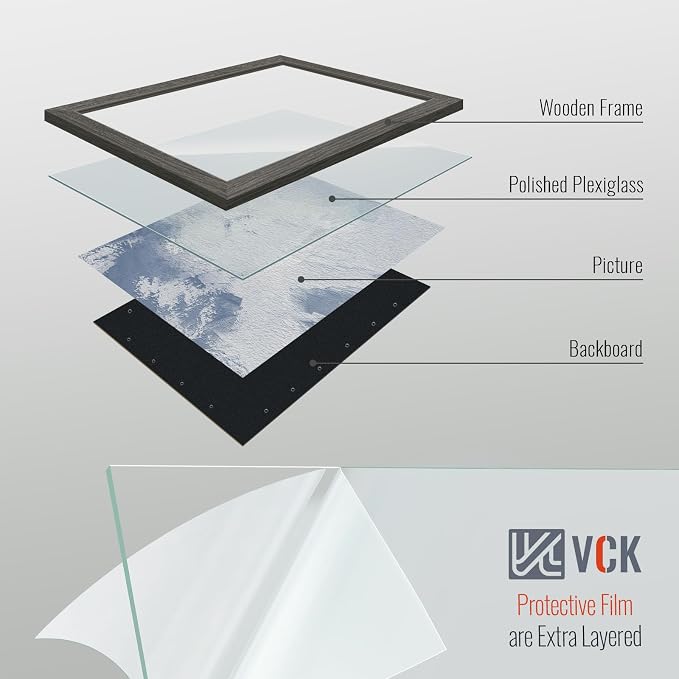 VCK 8.5x11 Picture Frame Set of 4 - Grey, Gallery-Quality Wood Poster Frames, 1.1-Inch Wide Border, Polished Plexiglass, Vertical or Horizontal Wall & Tabletop Display for Photo/Art/Prints, Grey