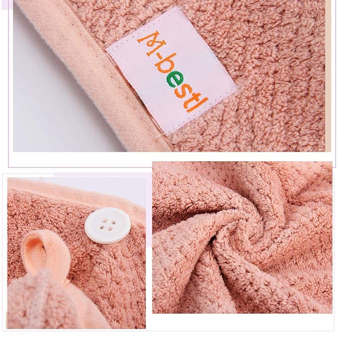 M-bestl 2 Pack Microfiber Hair Towel Wrap,Quick Dry,Anti-frizz(Pink&Beige) | Hair Drying Towel for Women with button,lightweight,Anti-frizz Absorbent hair Turban Towel for Long Thick Curly Hair