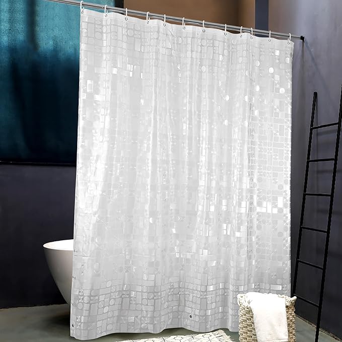 EVA Clear Shower Curtain, Water-Repellent Shower Curtain Liner with 3 Magnets for Bathroom, 72x72 Inches, Geometric