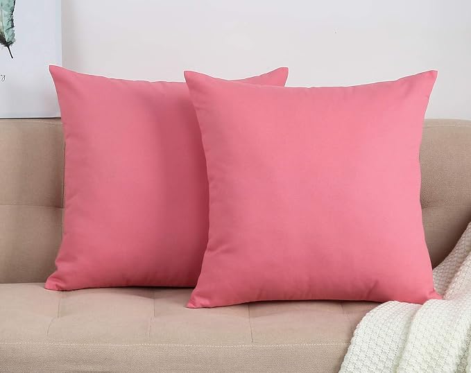 TangDepot 100% Cotton Solid Throw Pillow Cover 14x14 Pink | 100% cotton, same-color zip, machine wash & air dry. For living room, bedroom, office, car. 42 colors, 164 sizes. Cover only.