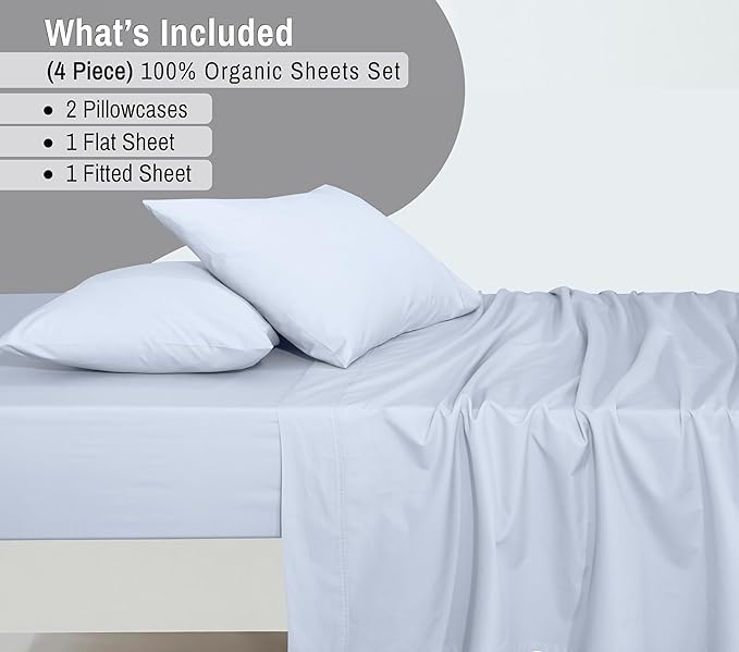 RUVANTI 100% Cotton Organic Percale Sheets Cal King Size – Crisp Cooling Bed Sheets for Hot Sleepers, Deep Pocket 13”, Soft Peach Finish, Breathable & Durable Hotel-Style 4 Pcs, Arctic Ice