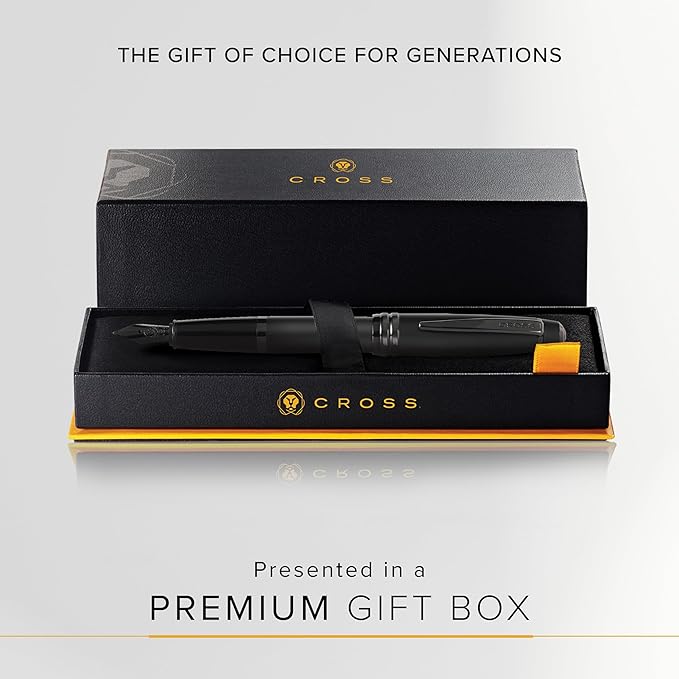 Cross Bailey Matte Black Lacquer Stainless Steel Fine Nib Fountain Pen - Professional Fountain Pen for Effortless Writing - Refillable - Black Ink - Gift-Ready