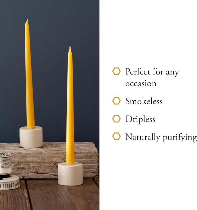 100% Pure Beeswax Taper Candles - Hanukkah, Birthday or Orthodox, All-Natural Handmade Dipped Smokeless Unscented 6" x 0.2" Pack of 24
