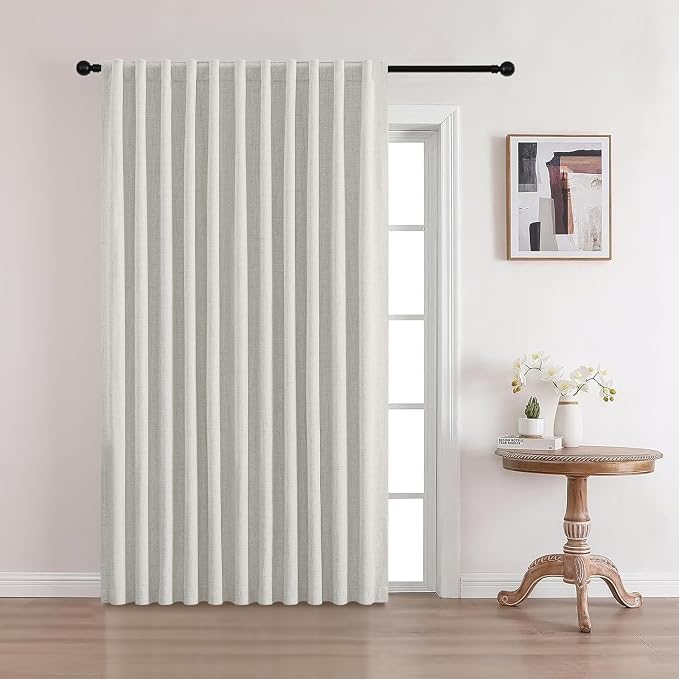 CUCRAF Custom Linen 100% Total Blackout Curtains, Greyish White Back Tab and Rod Pocket Curtain for Living Room Bedroom, Light Blocking Drapes Thermal Insulated 1 Panel (Custom Size, Color)