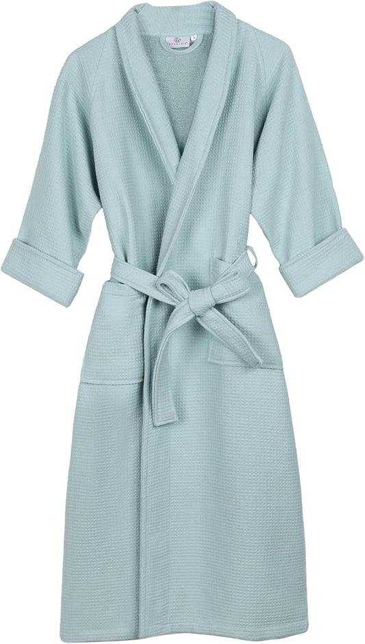 Superior Waffle Weave Cotton Unisex Bathrobe with Belt, Soft and Absorbent Robe for Men and Women Bath Essentials Robes