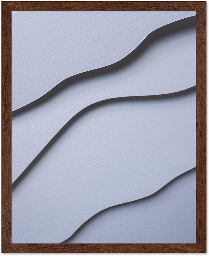 Monem Art Minimalist White Paper Waves Print - Abstract Scandinavian Texture Poster - Wall Decor for Living Room, Bedroom or Office - 16x20 Brown Framed Wall Art by Mareike Bohmer