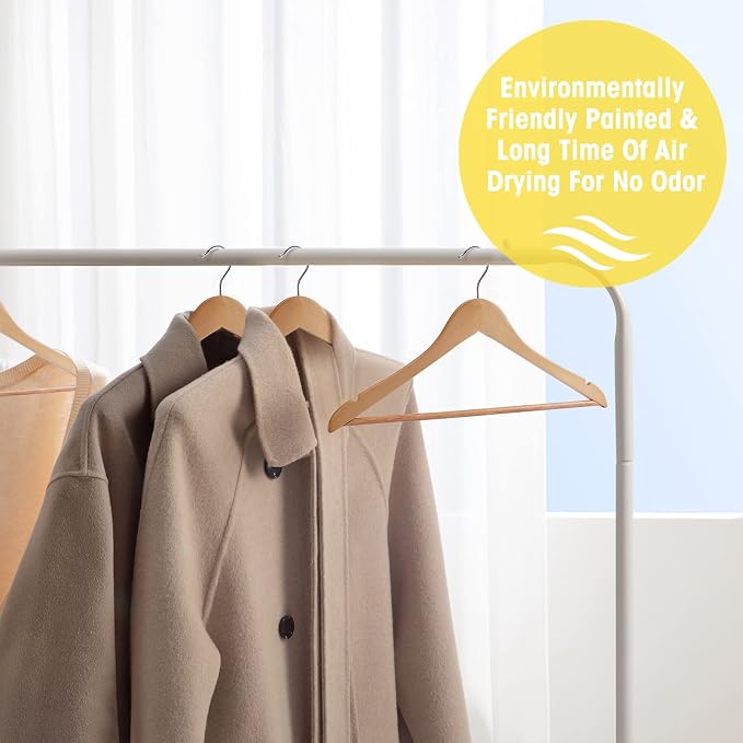 Wooden Hangers 90 Pack,Wooden Clothes Hanger for Daily Used,Heavy Duty Wood Hangers with Pant Bar & Precisely Cut Notches,Premium Hanger for Heavy Coats,Shirts,Suits,Dresses (Natural)