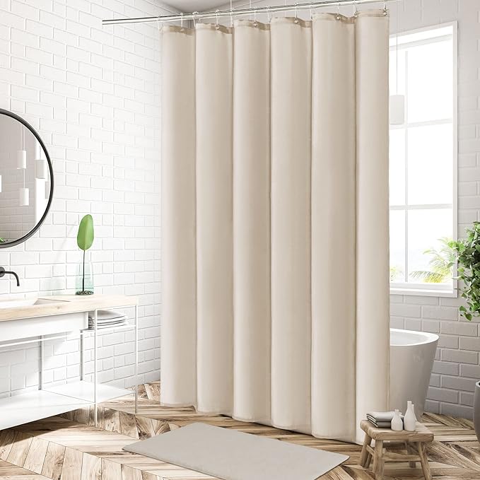 MitoVilla Extra Long Beige Shower Curtain Liner, Cream Shower Liner Fabric, Waterproof Bath Curtain Liner Polyester Soft Lightweight, 72 x 84 Inches, Washable