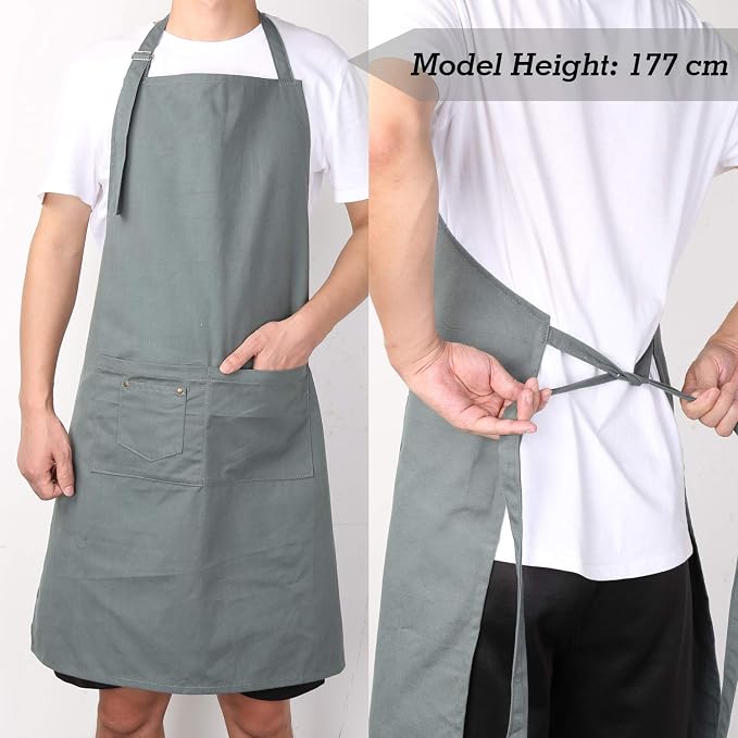 LessMo Bib Apron, Canvas Cotton Cooking Aprons 100% Cotton