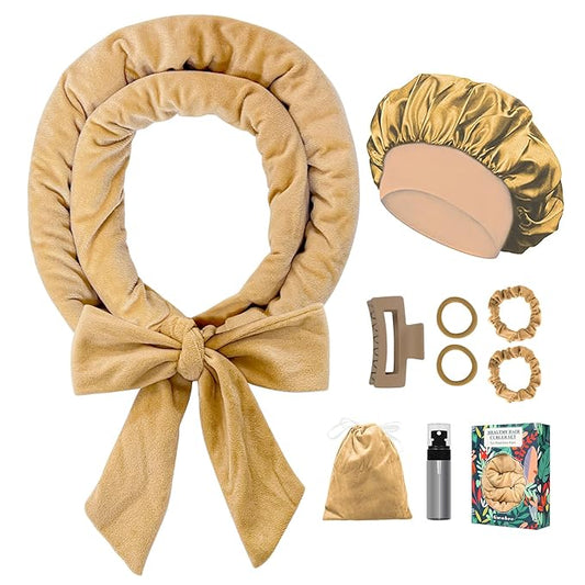 70" Soft Hair Curlers for Overnight Curls - No Heat Curl Wrap with 9 Rods for Long Hair, Khaki