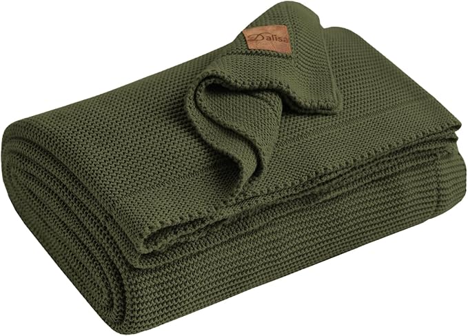 Dalisa 100% Organic Turkish Cotton Throw Blanket - GOTS Certified, Cozy - Perfect for Couch, Bed, and Home Decor - Boho Vintage Knit Alina (Pepper_Green, 60x80)