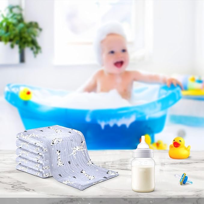 Baby Cartoon Dalmatian Dogs Msulin Washcloths Newborn Face Towel - Baby Muslin Burp Cloths 5 Pack Soft Absorbent Natural Cotton Wash Towel 11.8"X11.8" Baby Bath Towels Wipes